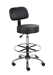 Boss Office Products B16245-BK Be Well Medical Spa Drafting Stool with Back,  Black