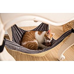 Cat Hammock Bed – Soft Warm and Comfortable Pet Hammock Use with Chair for Kitten, Ferret, Puppy, or Small Pet (Khaki)