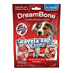 DreamBone Chicken Rattle Ball Dog Chew, Small, 14 pieces/pack