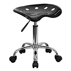 Flash Furniture (LF-214A-BLACK-GG) Vibrant Black Tractor Seat and Chrome Stool, 17W x 15D x 25.75H – Inches