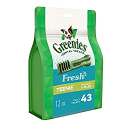 Greenies Dental Dog Treats, Teenie Size, Freshmint Flavor, ( 43 Treats 12 Ounces). Greenies Dog Dental Chews: For Clean Teeth and Healthy Gums