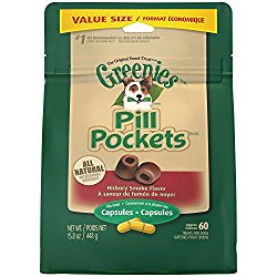 GREENIES PILL POCKETS Soft Dog Treats, Hickory Smoke, Capsule, one (1) 15.8-ounce 60-count pack of GREENIES PILL POCKETS Treats for Dog  #1 vet-recommended choice for giving pills