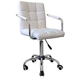 Yaheetech Modern Swivel Office Chair Faux Leather Home Computer Desk Chairs on Wheels White