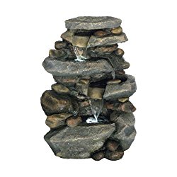 Outdoor Water Fountain With LED Lights, Lighted Cascade Waterfall, Natural Looking Stone and Soothing Sound for Patio and Garden Décor By Pure Garden