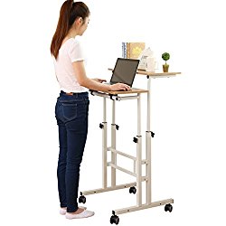 SDADI 2 Inches Carpet Wheel Mobile Stand Up Desk Height Adjustable Home Office Desk With Standing and Seating 2 Modes 3.0 Edition Dark Grain