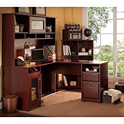 Cabot L Shaped Desk with Hutch and 6 Cube Bookcase