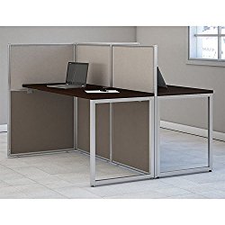 Easy Office 2 Person Desk with Cubicle Panels in Mocha Cherry