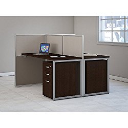 Easy Office 60W 2 Person Straight Desk Open Office with Two 3 Drawer Mobile Pedestals in Mocha Cherry