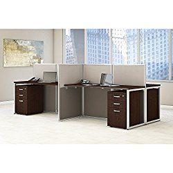 Easy Office 60W 4 Person Straight Desk Open Office with 3 Drawer Mobile Pedestals in Mocha Cherry
