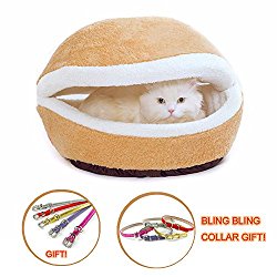 Hamburger Pet Cats Beds Kitty Cat Dogs Litter Shell Nest Sleeping Bag Sofa Removable Thermal Hiding Burger Bun for Pets (Beige, M)