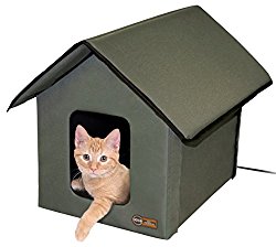 K&H Manufacturing Outdoor Kitty House, 18 x 22 x 17-Inches, Heated – Olive