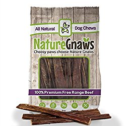 Nature Gnaws Beef Jerky Chews 9-10″ (20 Pack) – 100% All-Natural Grass-Fed Free-Range Premium Beef Dog Chews