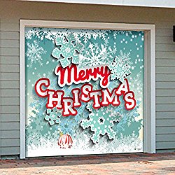 Outdoor Christmas Holiday Garage Door Banner Cover Mural Décoration- Merry Christmas Cut Paper Holiday Garage Door Banner Décor Sign 7’x8′