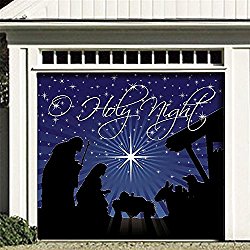 Outdoor Christmas Holiday Garage Door Banner Cover Mural Décoration – O’Holy Night Holiday Garage Door Banner Décor Sign 7’x8′