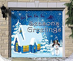 Outdoor Christmas Holiday Garage Door Banner Cover Mural Décoration – Winter Wonderland Holiday Garage Door Banner Décor Sign 7’x8′