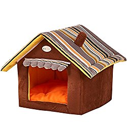 Saymequeen Puppy Cat Indoor Cave Sweet House Bed Dog Play Room Bed (L: 50x45cm/19.6817.71″, coffee)