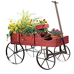 Amish Wagon Decorative Indoor / Outdoor Garden Backyard Planter, Red