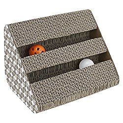 ANG Cat Scratching Pad Toy with Inside Bell-Balls, Small-Two Balls in Single Side