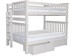 Bedz King Mission Style Bunk Bed Full over Full with End Ladder and 2 Under Bed Drawers, White