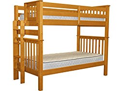 Bedz King Tall Mission Style Bunk Bed Twin over Twin with End Ladder, Honey