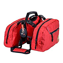 Dog Backpack Bagpacks Pets Harness Reflective Safety Adjustable Saddlebag Outdoor Hiking Travel Accessories with 2 Removable Packs for Large Dog Carry Products Waterproof Red