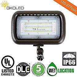 GKOLED 45W Outdoor Security LED Flood Lights, Waterproof, 150W PSMH Equivalent, 5400 Lumens, 5000K Daylight White, 70CRI, UL-Listed & DLC-Qualified, 1/2″ Adjustable Knuckle Mount, 5 Years Warranty