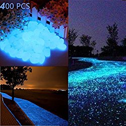 Glow Pebbles, 400pcs Glow in the Dark Garden Pebbles Stone,Decorative Garden Pebble for Outdoor Walkways Yard Aquarium Gravel Fish Tank and Garden Driveway, Powered By Light And Solar (Blue)