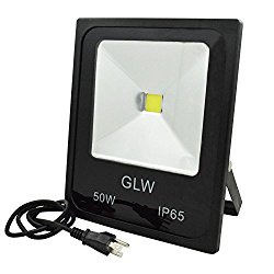 GLW 50w LED Flood Lights Outdoor Security Light, Daylight White Waterproof Floodlight Lamp 5150lm 300w Halogen Bulb Equivalent [Added Plug]