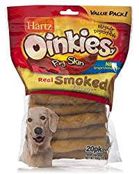 Hartz Oinkies Smoked Pig Skin Twist Dog Treat Chews – 20 Pack