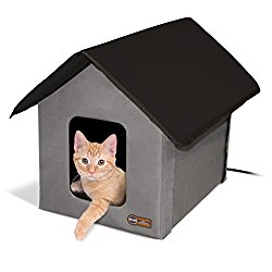 K&H Manufacturing Outdoor Kitty House, 18 x 22 x 17-Inches, Heated – Gray/Black