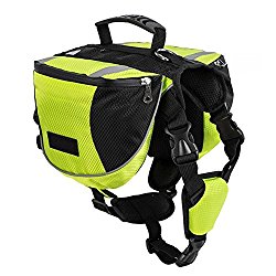 Lifeunion Polyester Dog Saddlebags Pack Hound Travel Camping Hiking Backpack Saddle Bag for Small Medium Large Dogs (Neon Green,L)