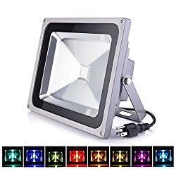 LOFTEK 50W Outdoor Security RGB LED Floodlight, High Powered RGB Color Change(16 Different Color Tones and Four modes), Spotlight