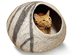 Meowfia Premium Felt Cat Cave Bed (Large) – Eco Friendly 100% Merino Wool Bed – Perfect Gift For Large Cats and Kittens – Grey