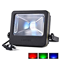 RGB Flood Light, 50 watts LED Security Floodlight, UL listed Plug, 16 Colors Changing and 6 Levels Adjustable Brightness Outdoor Light by LOFTEK, NOVA S Series, Black