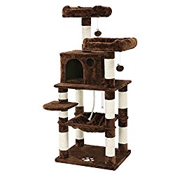 SONGMICS Cat Tree Condo Multi-Level Kitty Play House Sisal Scratching Posts Tower Brown UPCT15Z