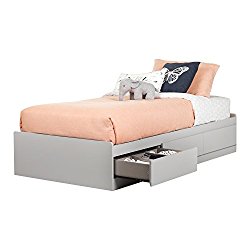 South Shore 10580 39″ Reevo Mates Bed with 3 Drawers, Twin, Soft Gray