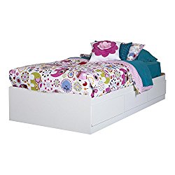 South Shore Logik Twin Mates Bed (39”) With 3 Drawers, Pure White