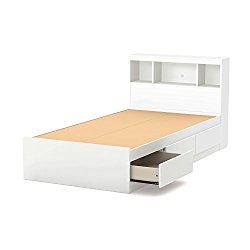 South Shore Reevo Twin Mates Bed With Bookcase Headboard (39″), Pure White