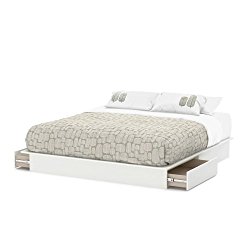 South Shore Step One Platform Bed with Drawers, King, Pure White
