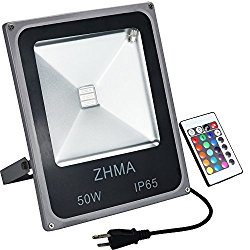 ZHMA RGB LED Flood Light,50W Color Changing Security Light,16 Colors & 4 Modes Floodlight, Remote Control Included,US 3-Plug, Waterproof Wall Washer Light, halloween decorations