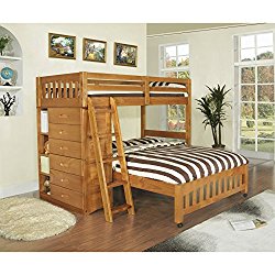 American Furniture Classics Brown Pine, Wood Loft Bed Twin Over Full Bunkbed with 6-drawer Chest