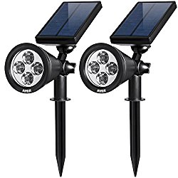 AMIR 2 in 1 Solar Spotlights, Upgraded Solar Garden Light Outdoor, Waterproof 4 LED Landscape Lighting, Solar Wall Lights with Auto On/ Off for Yard Driveway Pathway Pool Tree Patio (2 Pack, White)
