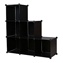 C&AHOME DIY Stair Shape Bookcase 6-Cube Storage Closet Organizer Toy Rack Shoe Case Shelf 3-tier Cube Cabinet (Black)