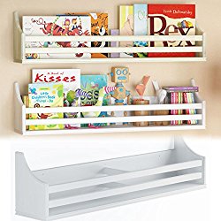 Children’s Wood Wall Shelf Multi Purpose 30 Inch Bookcase Toy Game Storage Display Organizer Traditional Country Molding Style Ships Fully Assembled (White)