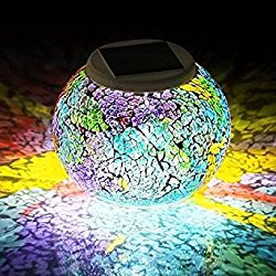 Color Changing Solar Powered Glass Ball Led Garden Lights, Rechargeable Solar Table Lights, Outdoor Waterproof Solar Night Lights Table Lamps for Decorations, Ideal Gifts