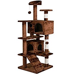 go2buy 53.5″ Indoor Cat Tree/Tower for Kittens Scratching Post Activity Centre Kitten House with Bed Dark Brown