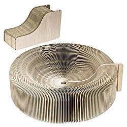 Pawaboo Cat Scratcher Lounge Bed – Premium Collapsible Recycled Corrugated Cardboard Scratching Toy Pad Lounge Round Bed with Catnip for Cat Kitty Kitten, Beige