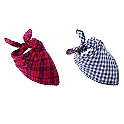 Pet Dog Bandana Scarf Pack – SCENEREAL Triangle Bibs Reversible Plaid Printing Kerchief 2 Pcs/set Accessories for Small to Large Dogs Cats Pets