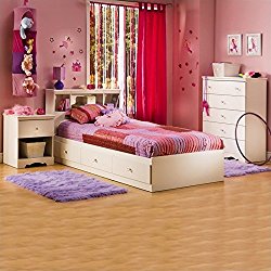 South Shore Crystal White Kids Twin Wood Captain’s Storage Bed 3 Piece Bedroom Set