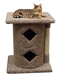 Wood Kitty Condo 2 Story with Scratching Post & Bed, Brown Carpet
